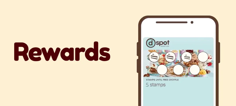 D Spot rewards card in a customer's phone wallet, showing stamp progress toward a free croffle